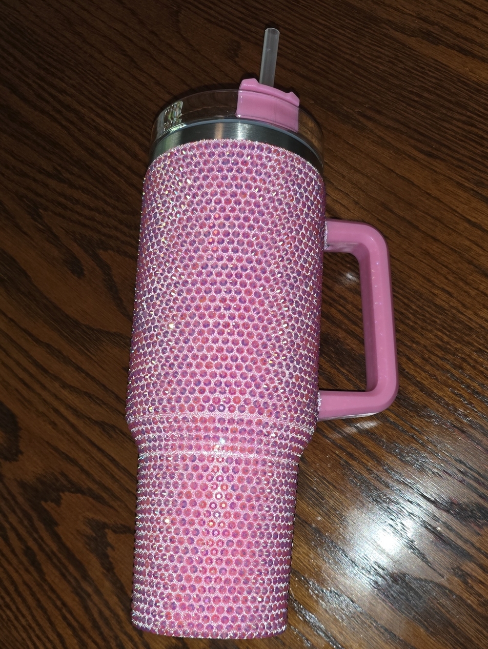 Pink Rhinestone Handle Tumbler with Straw - Sparkling Party Drinkware